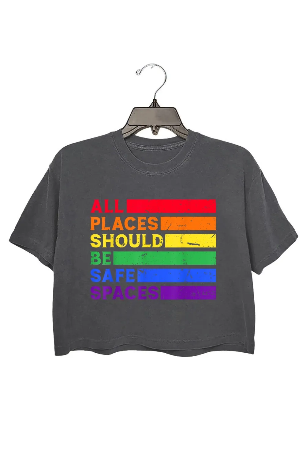 All Places Should Be Safe Spaces Pride Crop Tee For Women sold by Fancy Tees