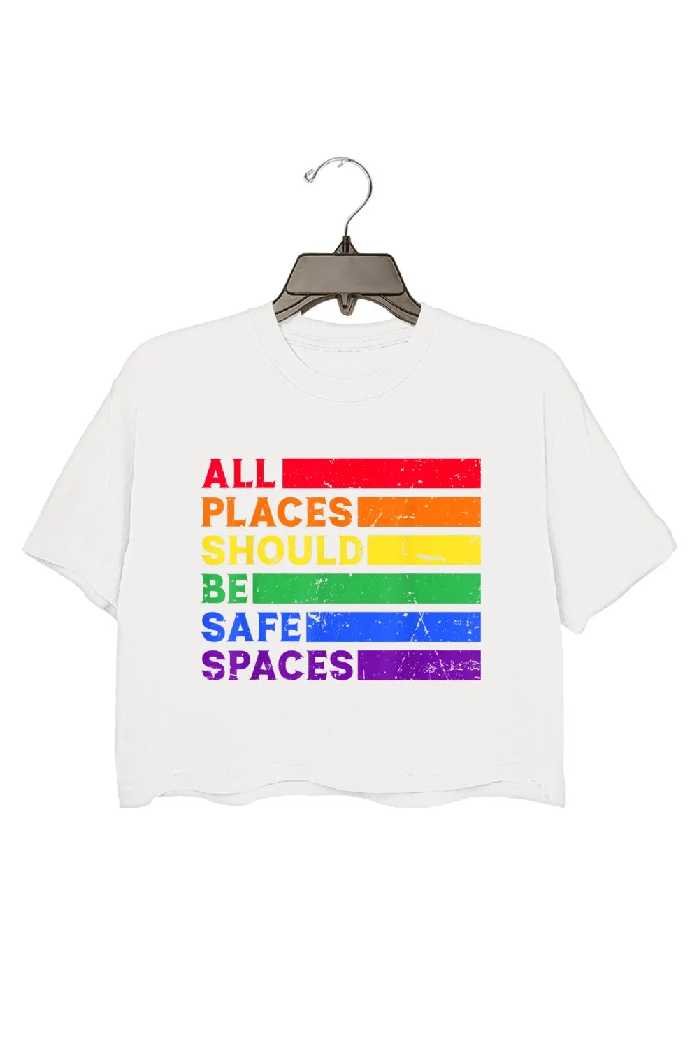 All Places Should Be Safe Spaces Pride Crop Tee For Women sold by Fancy Tees product image thumbnail 2