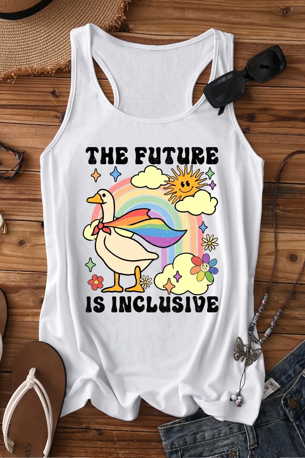 The Future Is Inclusive Rainbow Goose Tank Top For Women sold by Fancy Tees