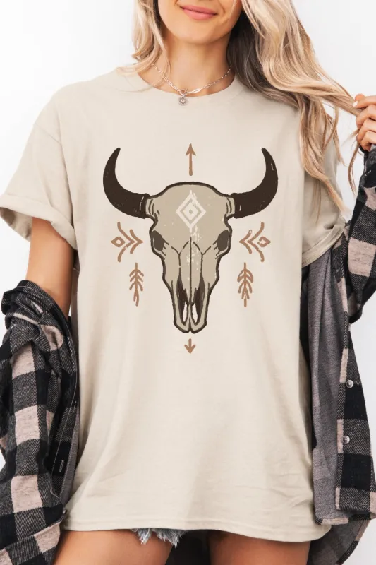 Boho Western Bull Skull Tee For Women made by Fancy Tees