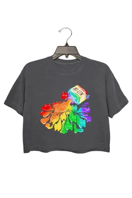 Ally Cat Be Kind Rainbow Crop Tee For Women made by Fancy Tees