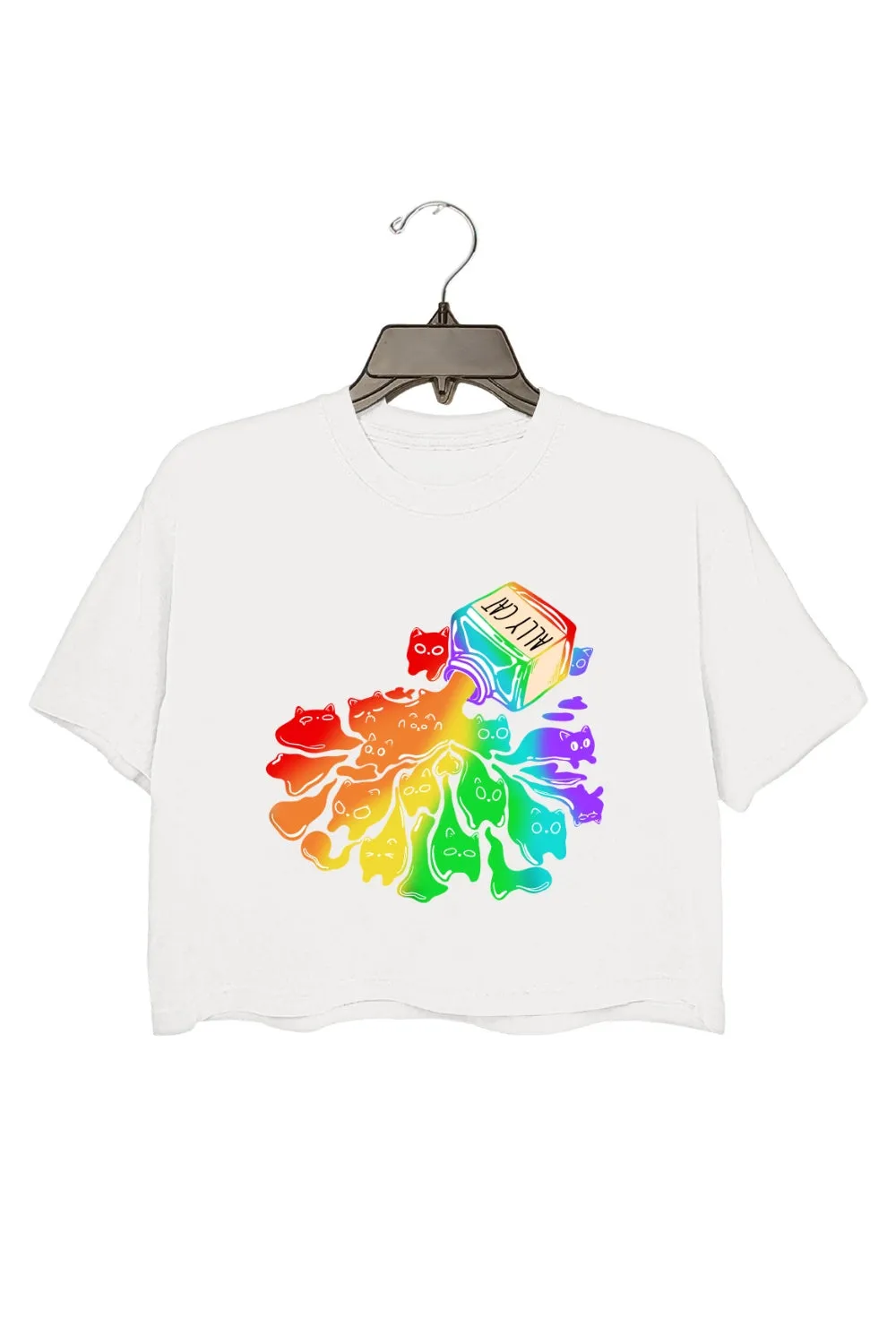 Ally Cat Be Kind Rainbow Crop Tee For Women sold by Fancy Tees product image thumbnail 2