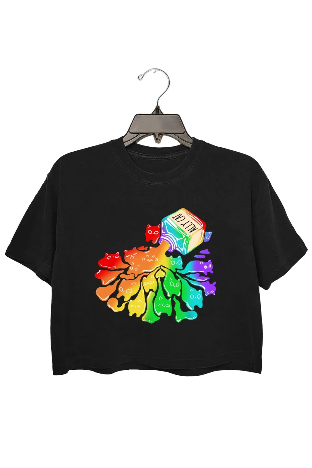 Ally Cat Be Kind Rainbow Crop Tee For Women sold by Fancy Tees product image thumbnail 3