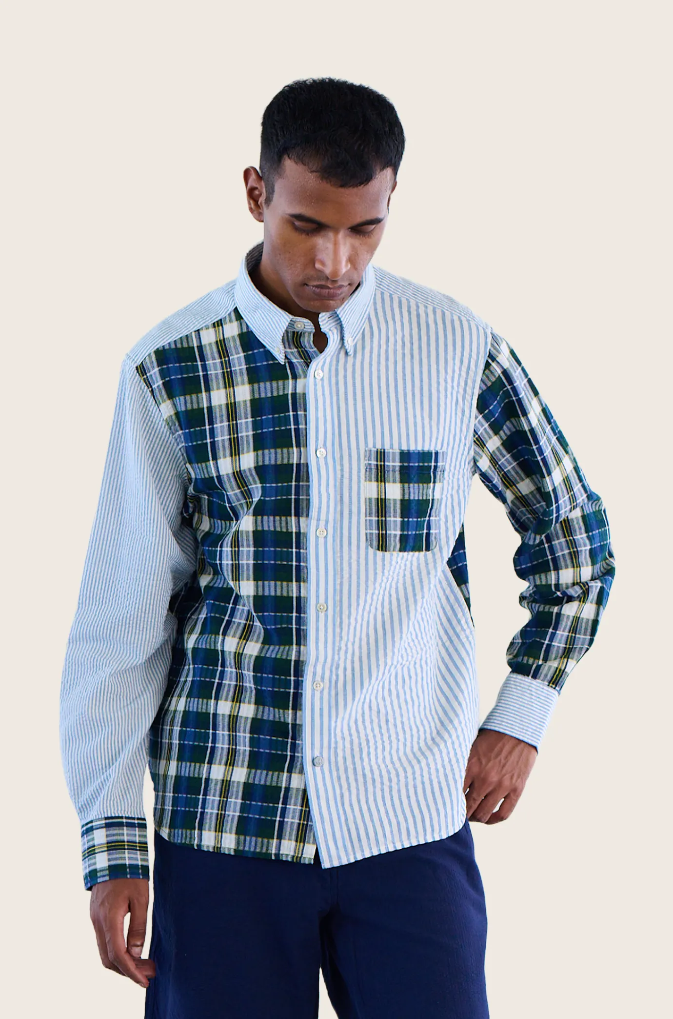 N°103 Contrasting Parts Button Down Collar Long Sleeve Shirt sold by Original Madras Trading Co product image thumbnail 2