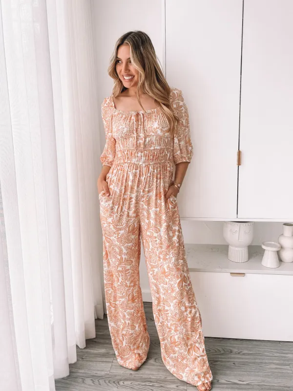 Agnette Jumpsuit - Apricot Paisley sold by Esther & Co
