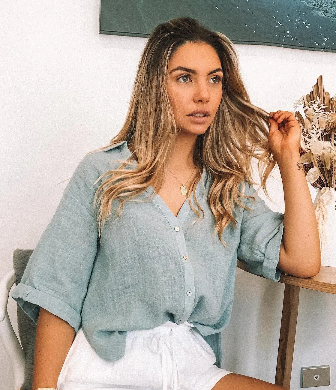 Fraise Top - Faded Teal sold by Esther & Co