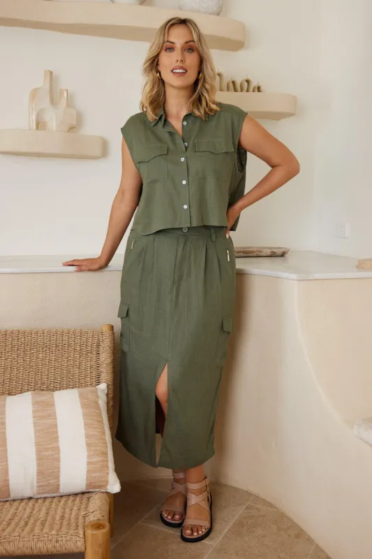 Carah Skirt - Khaki sold by Esther & Co