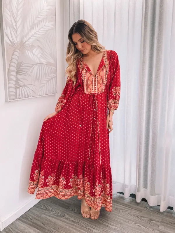 Madelaine Dress - Red Print sold by Esther & Co