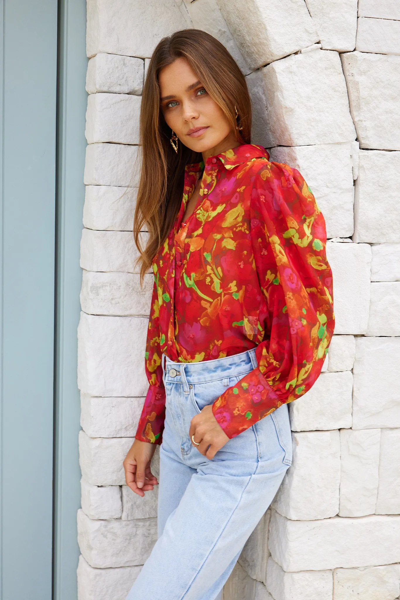 Fleet Blouse - Red Watercolour sold by Esther & Co product image thumbnail 4