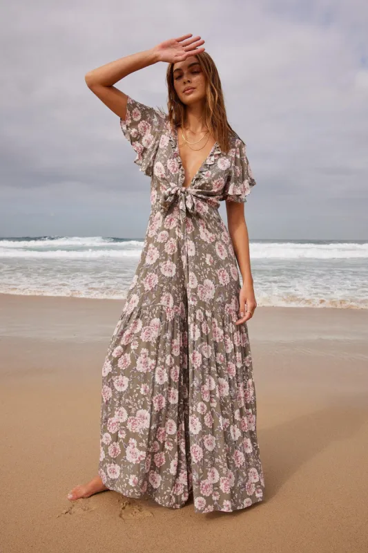 Cereza Jumpsuit - Olive Floral sold by Esther & Co