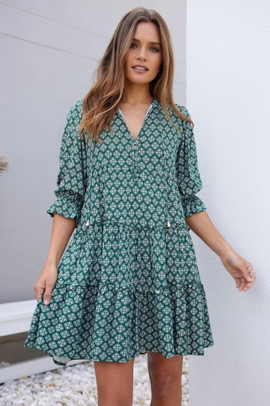 Esperanza Dress - Green Print made by Esther & Co