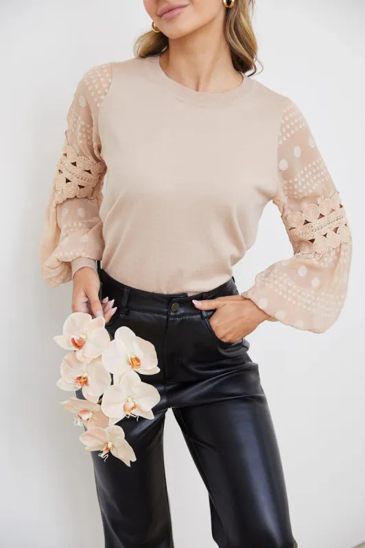 Tia Knit Top - Beige sold by Esther & Co