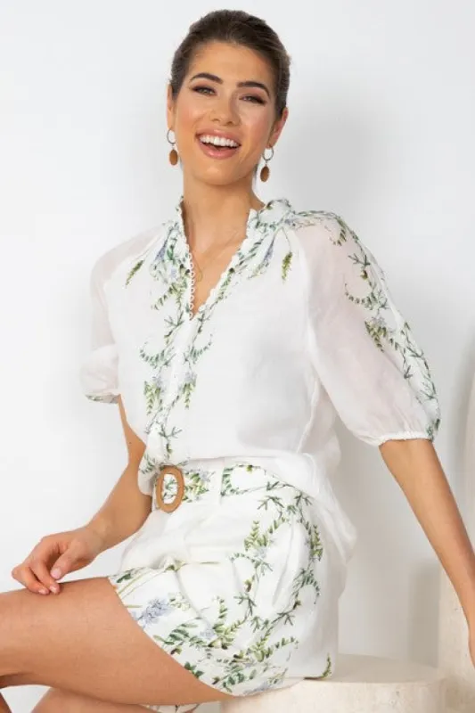 Floella Belted Shorts - Green Print sold by Esther & Co