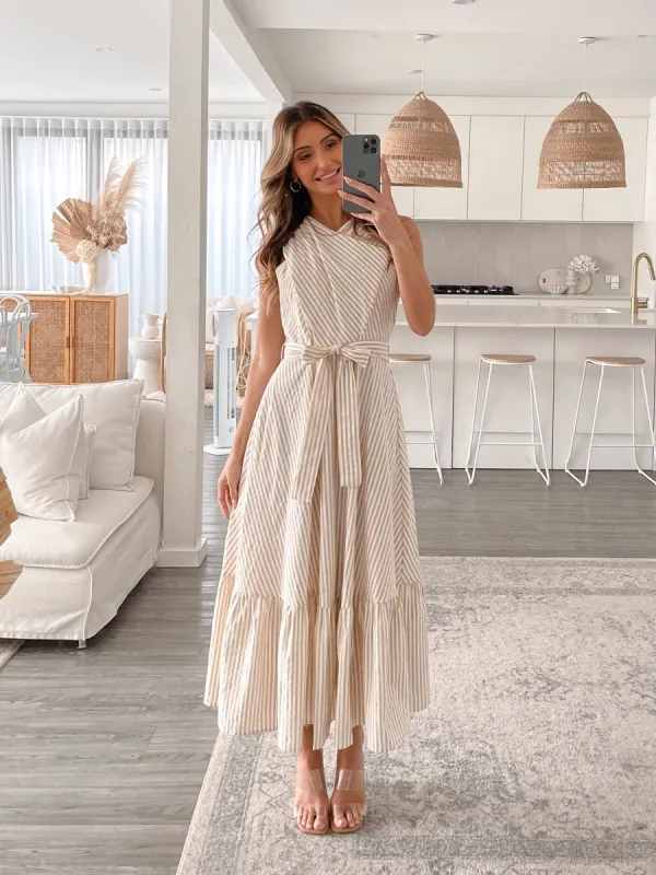 Sianna Dress - Beige Stripe sold by Esther & Co