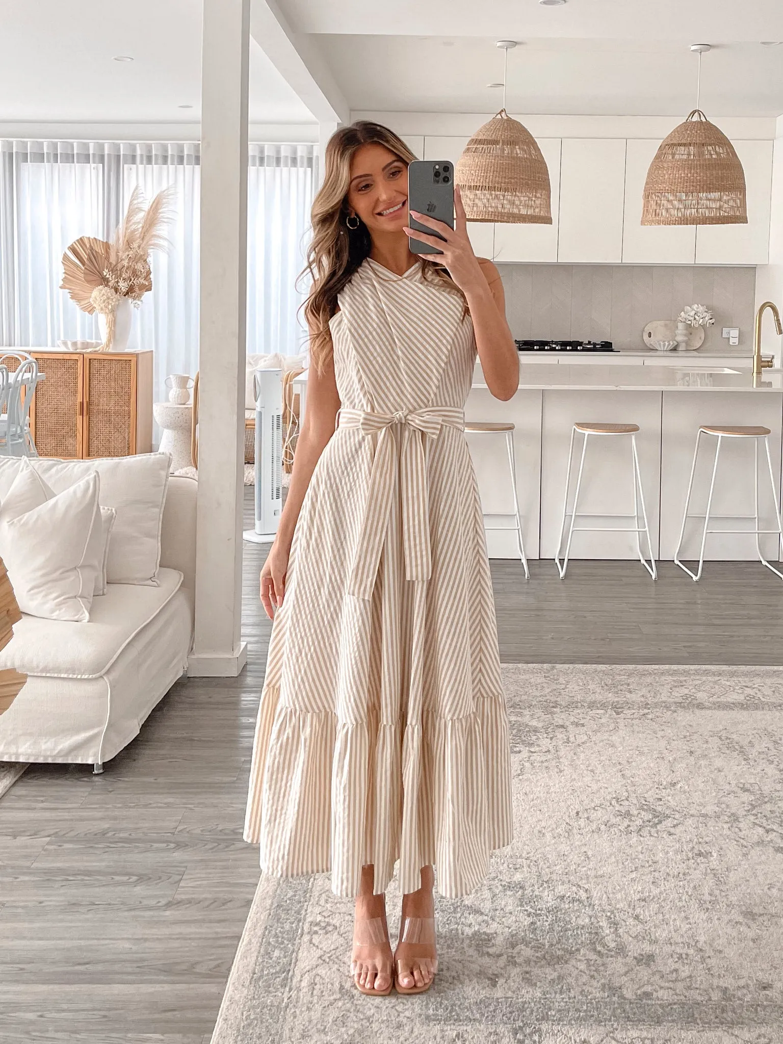 Sianna Dress - Beige Stripe sold by Esther & Co