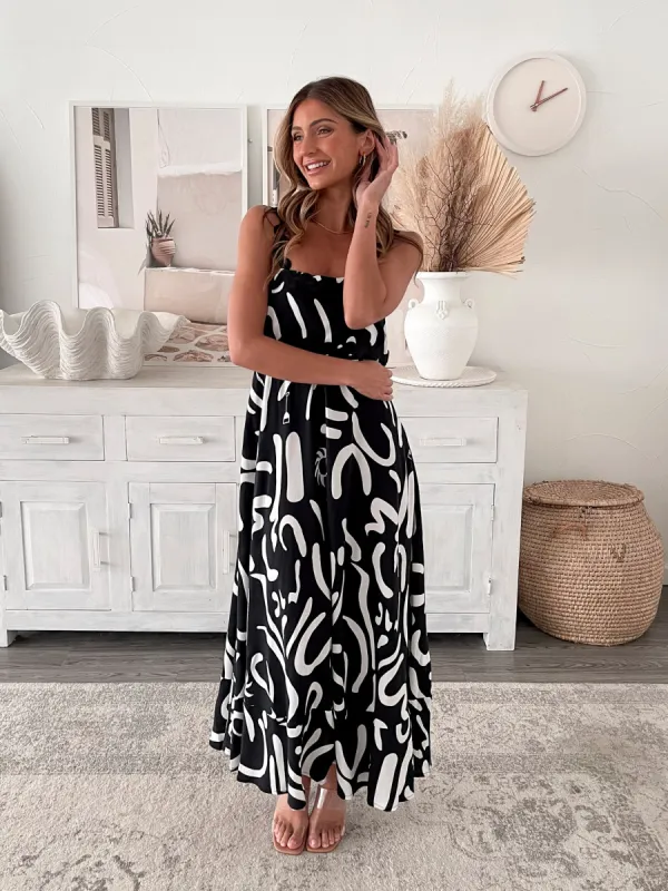 Anaya Dress - Black Print sold by Esther & Co