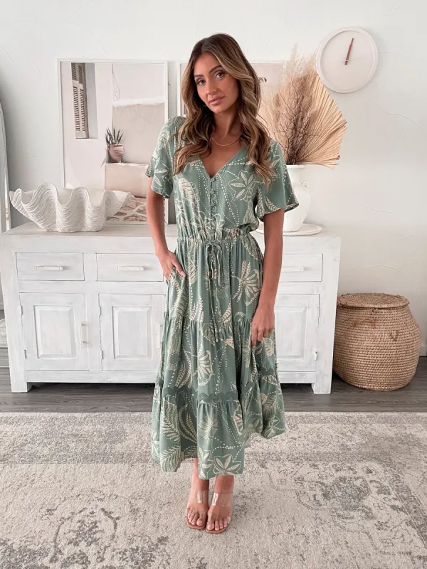 Zahara Dress - Green Print sold by Esther & Co