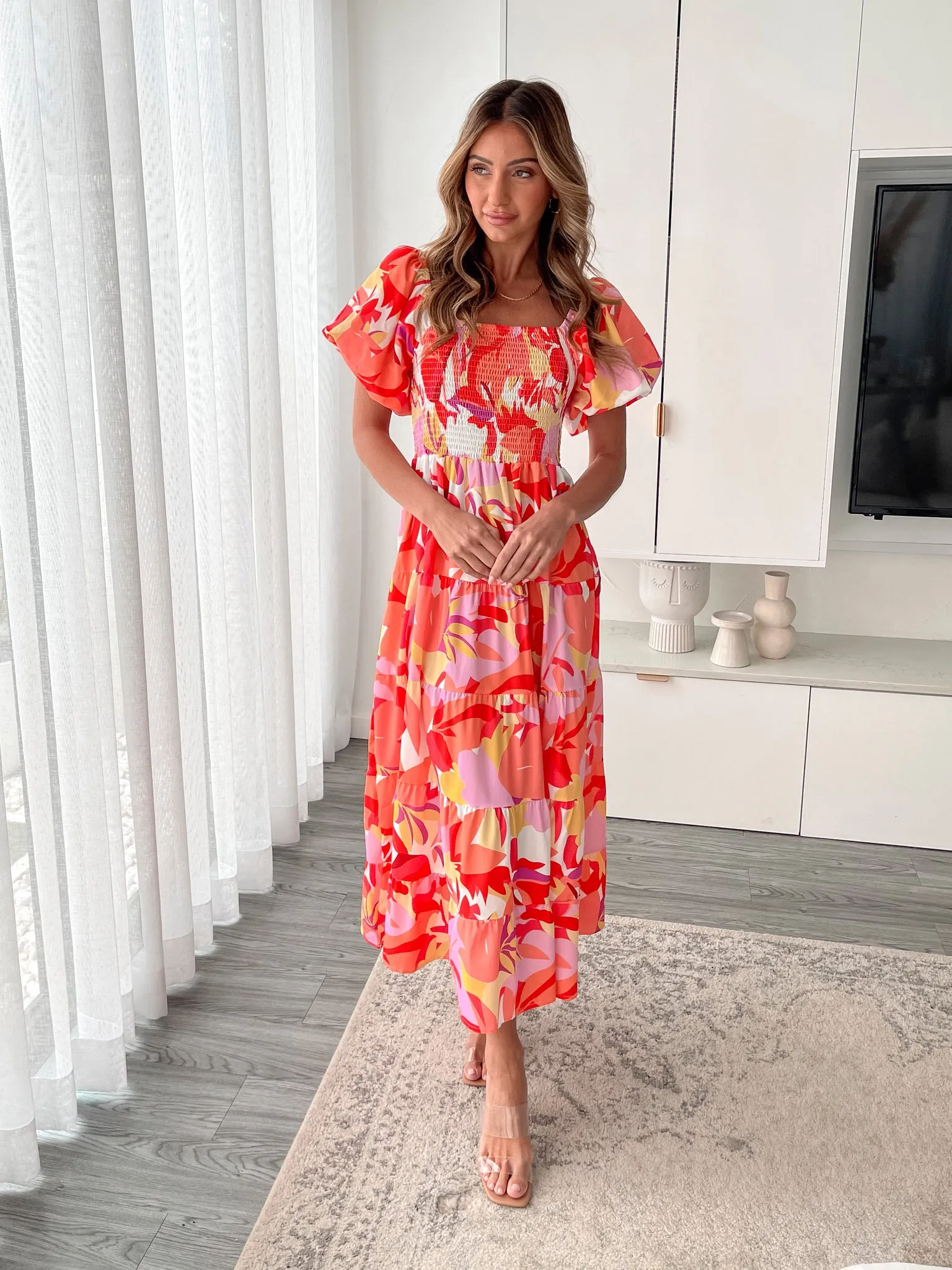 Niccola Dress - Orange Print sold by Esther & Co