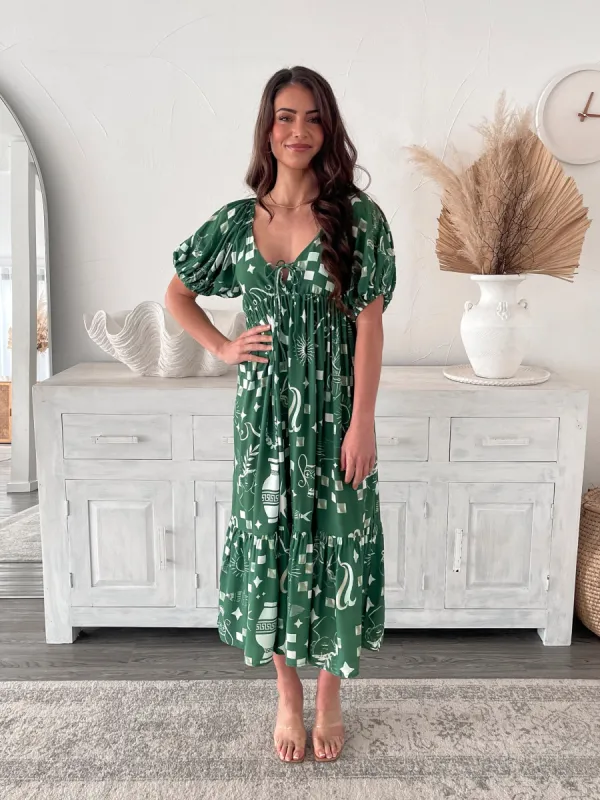 Saphira Dress - Green Print sold by Esther & Co
