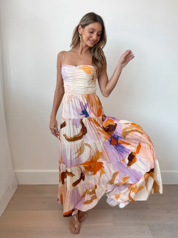 Daliah Dress - Peach Print sold by Esther & Co