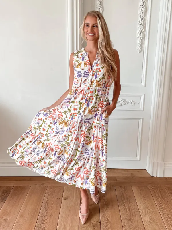 Jarah Dress - White Print sold by Esther & Co
