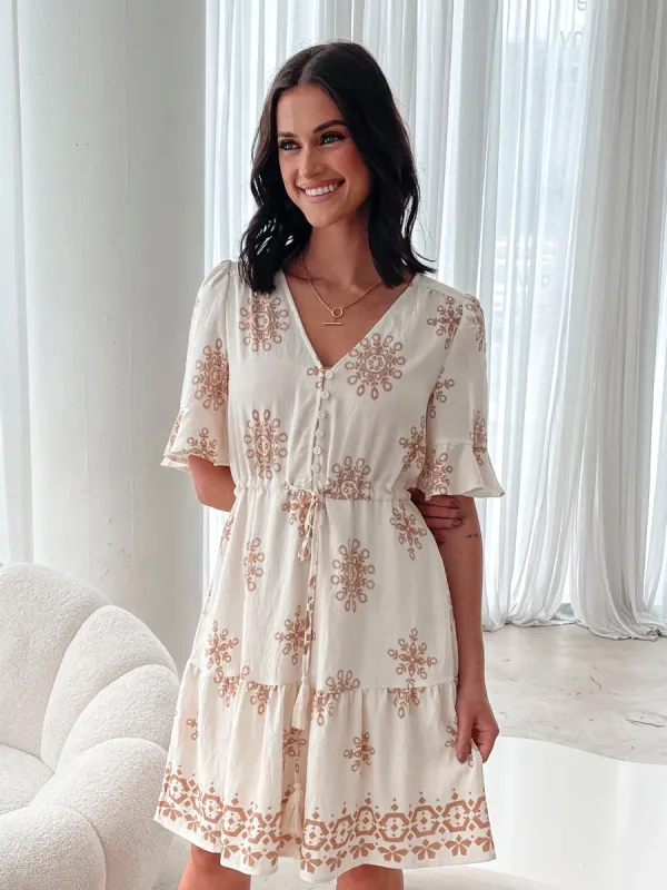 Althara Dress - Cream Print sold by Esther & Co