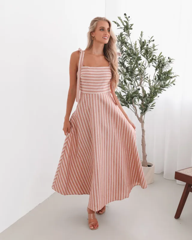 Alessandra Dress - Peach Stripe sold by Esther & Co