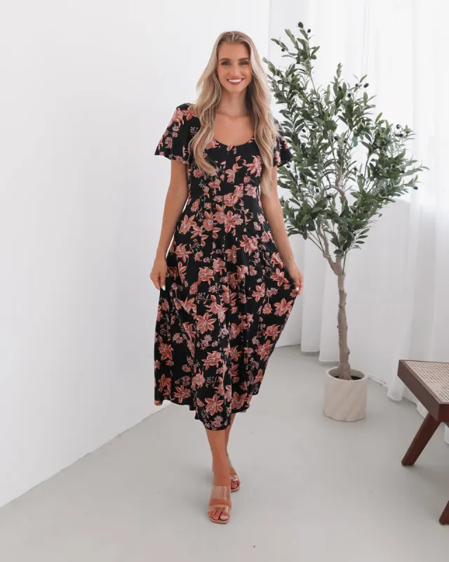 Sorcha Dress - Black Floral sold by Esther & Co