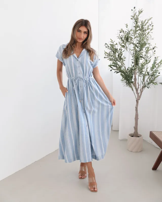 Amalfi Dress - Blue Stripe sold by Esther & Co