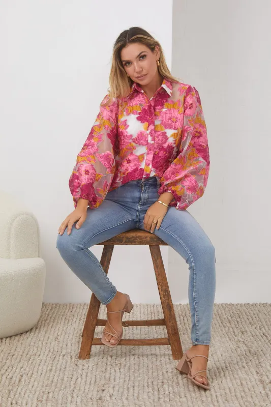 Janette Shirt - Pink and White Floral sold by Esther & Co