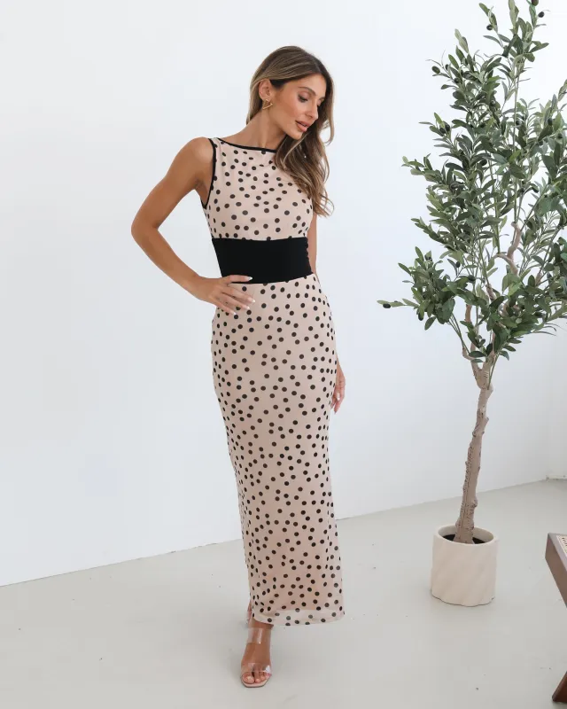 Fabrienne Dress - Beige Spot sold by Esther & Co