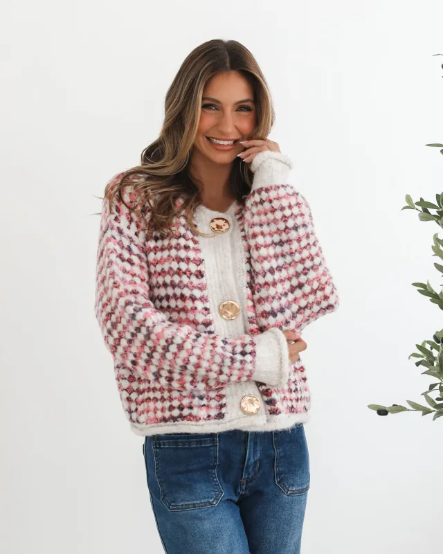 Aica Cardigan - Pink Print sold by Esther & Co