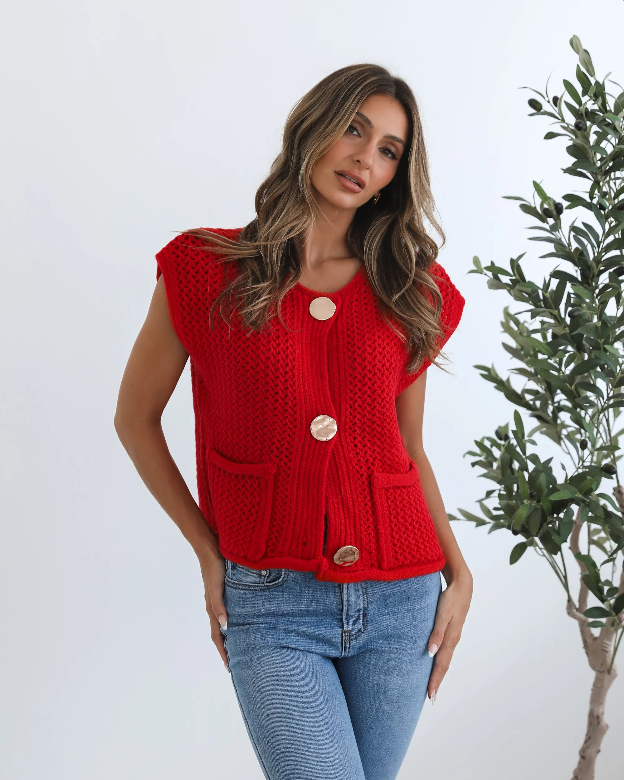 Vasha Knit Top - Red sold by Esther & Co