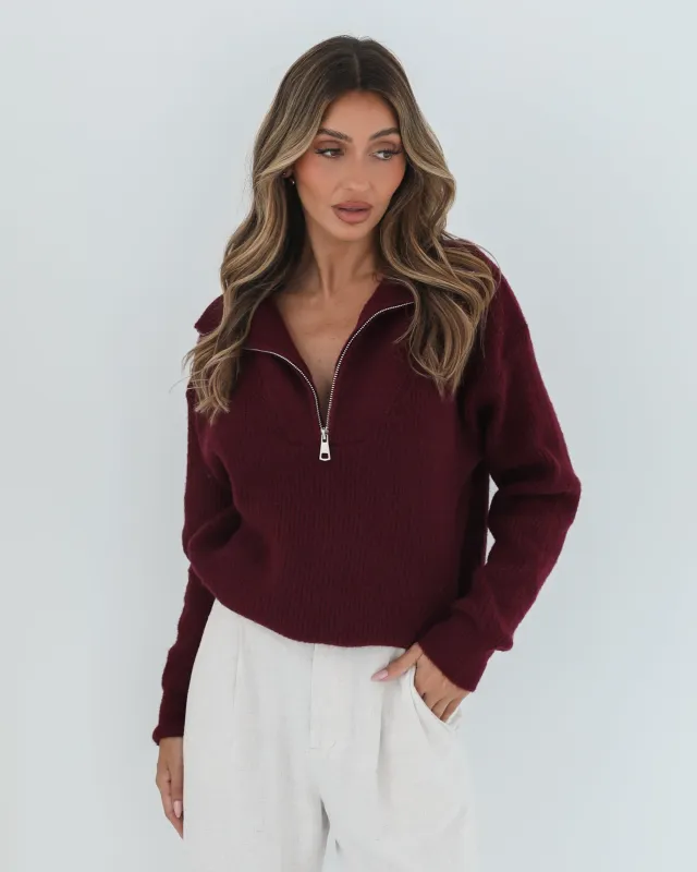 Merete Knit - Bordeaux | Women's High Collar Knit Jumper made by Esther & Co