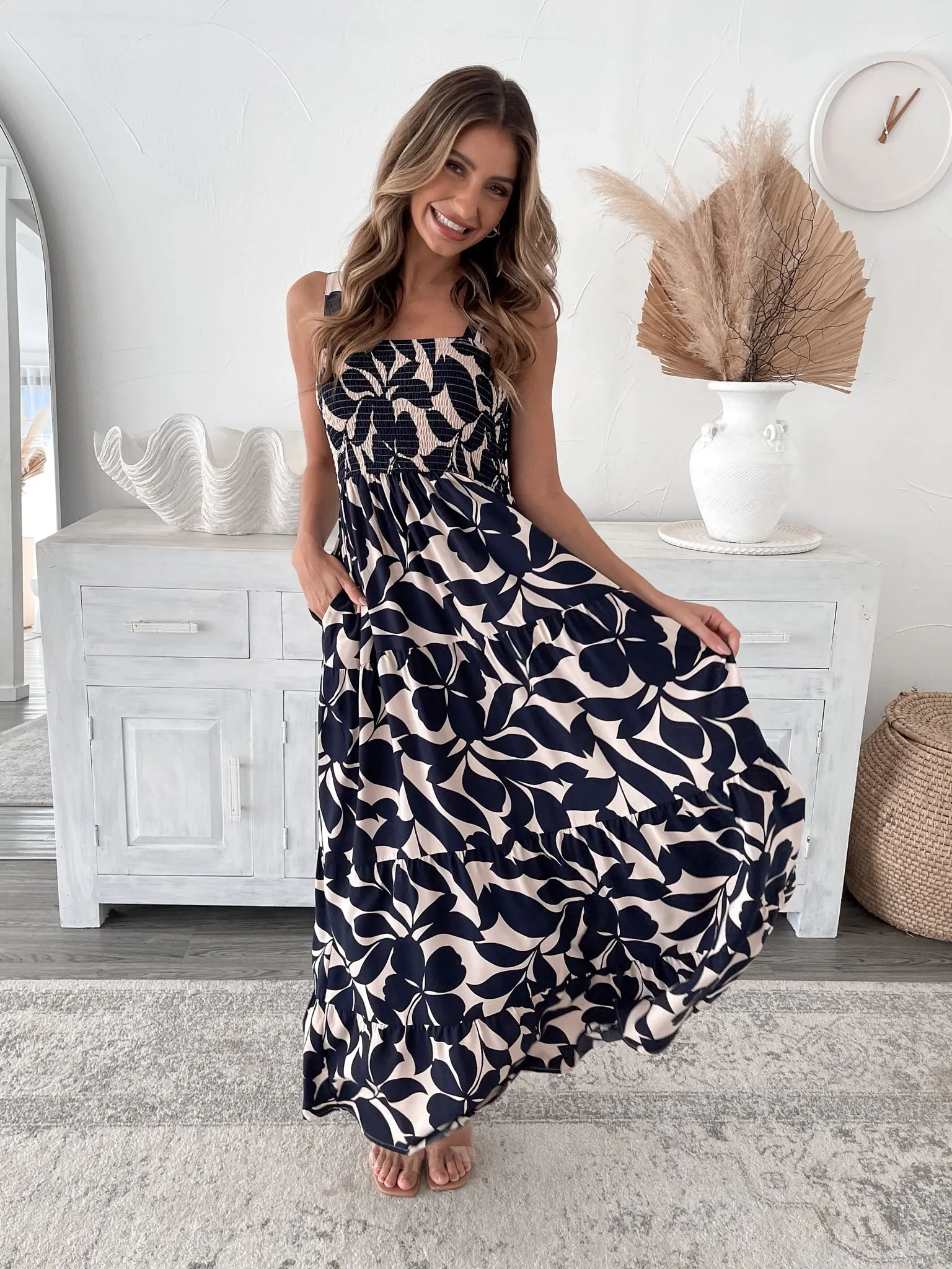 Raelynn Dress - Navy Print sold by Esther & Co