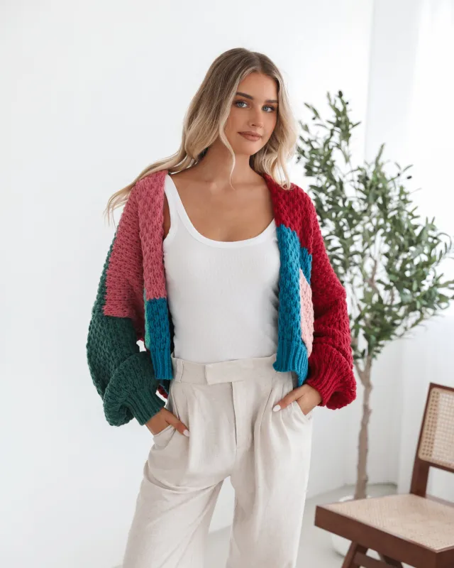 Elvia Cardigan - Wine Multi sold by Esther & Co