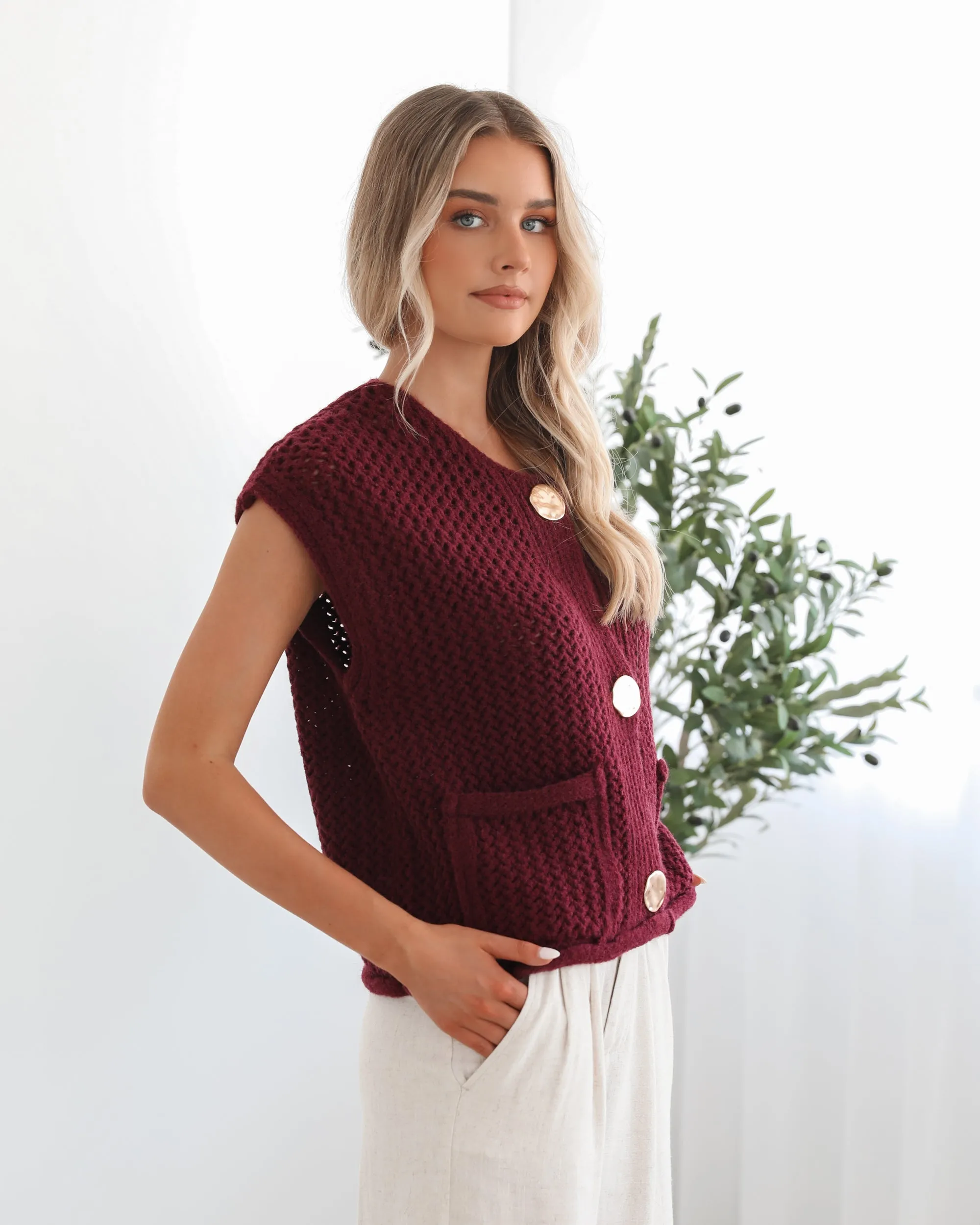 Vasha Knit Top - Wine sold by Esther & Co product image thumbnail 2