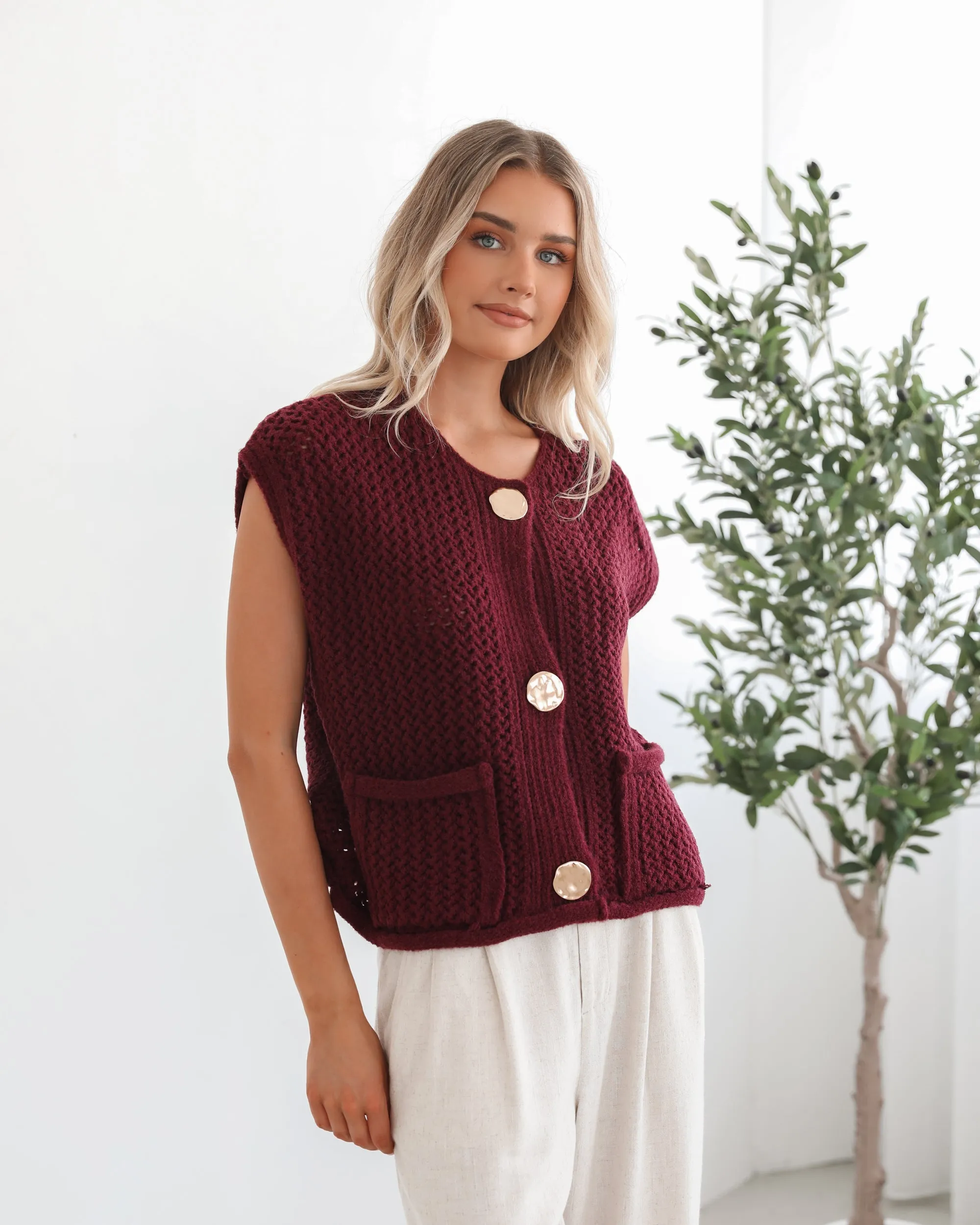 Vasha Knit Top - Wine sold by Esther & Co product image thumbnail 4