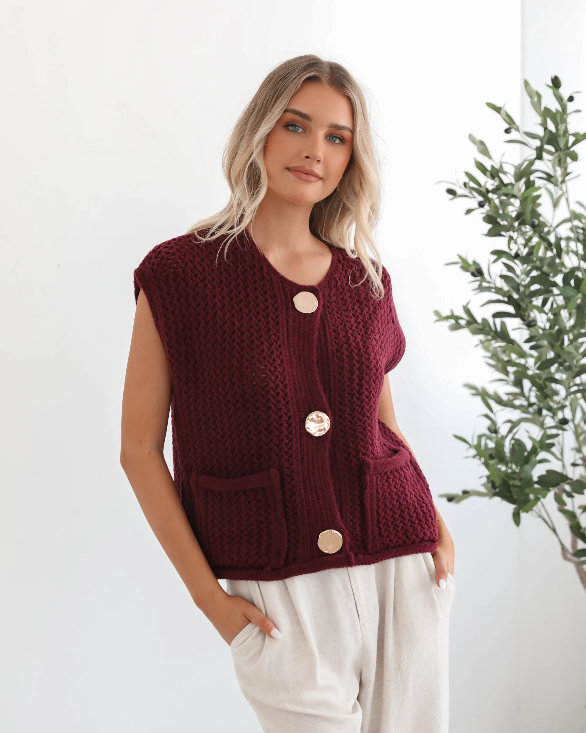Vasha Knit Top - Wine sold by Esther & Co