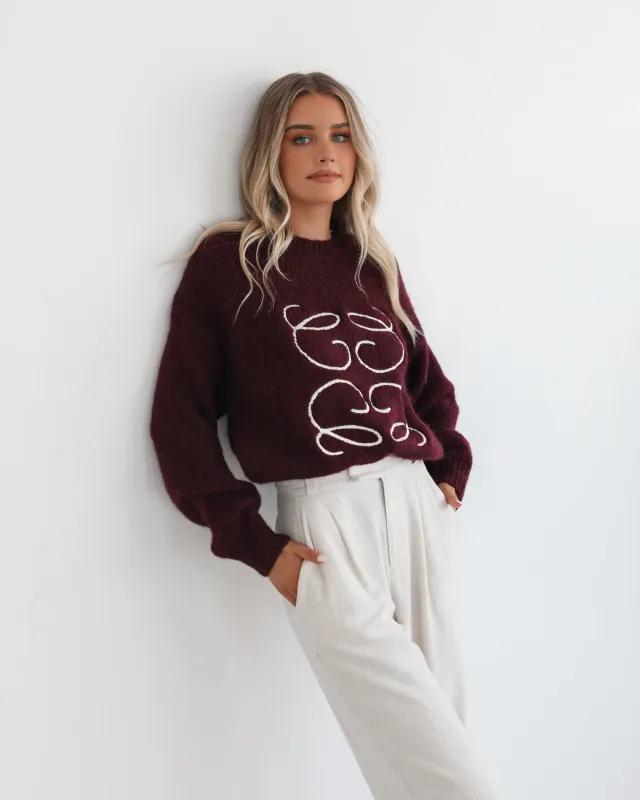 Adelaine Knit - Wine Print sold by Esther & Co