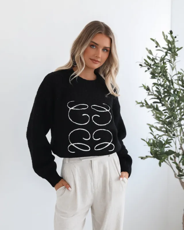 Adelaine Knit - Black Print sold by Esther & Co