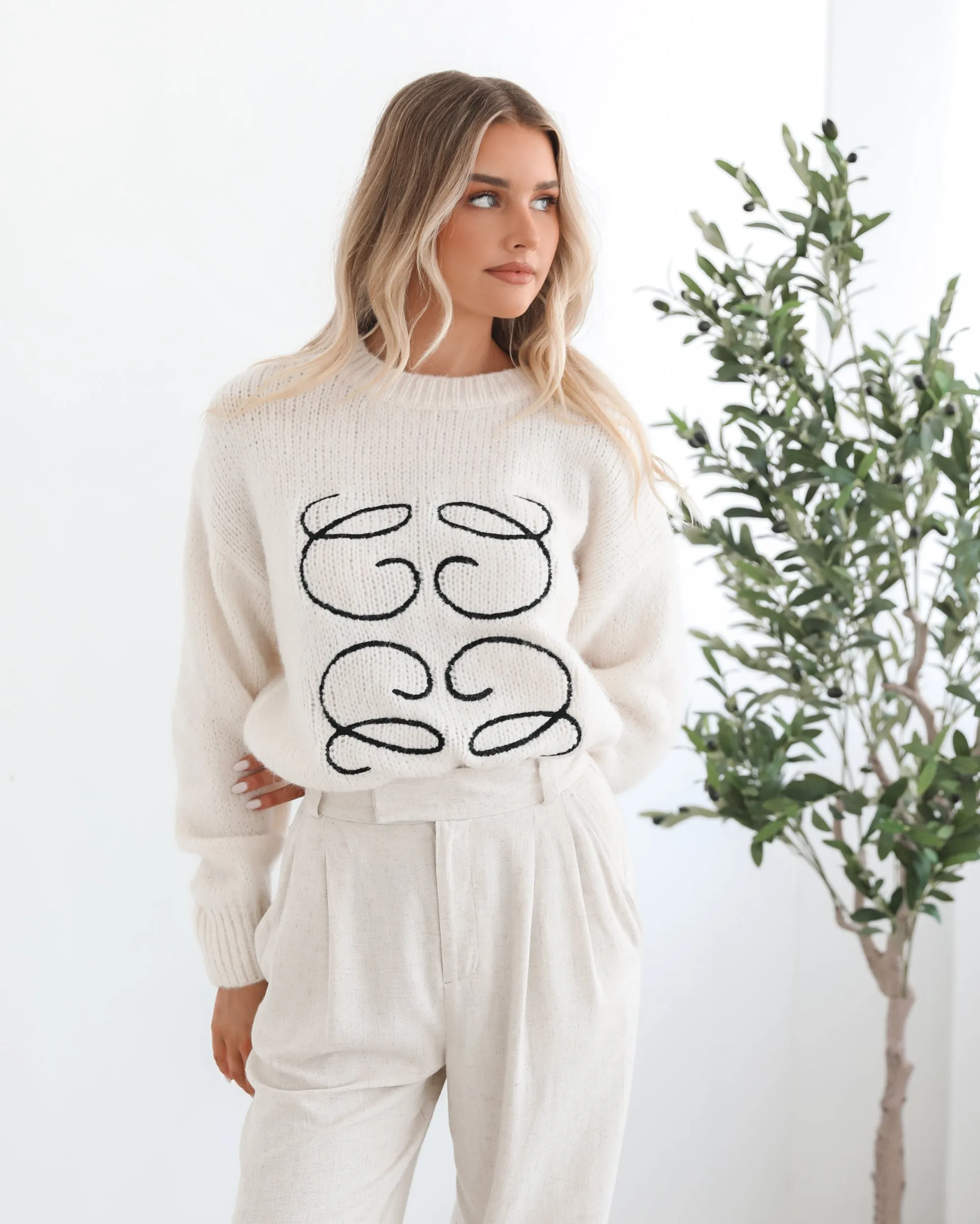 Adelaine Knit - Cream Print sold by Esther & Co