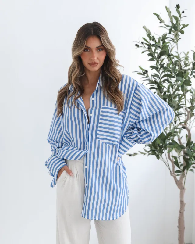 Raiana Shirt - Blue Stripe sold by Esther & Co
