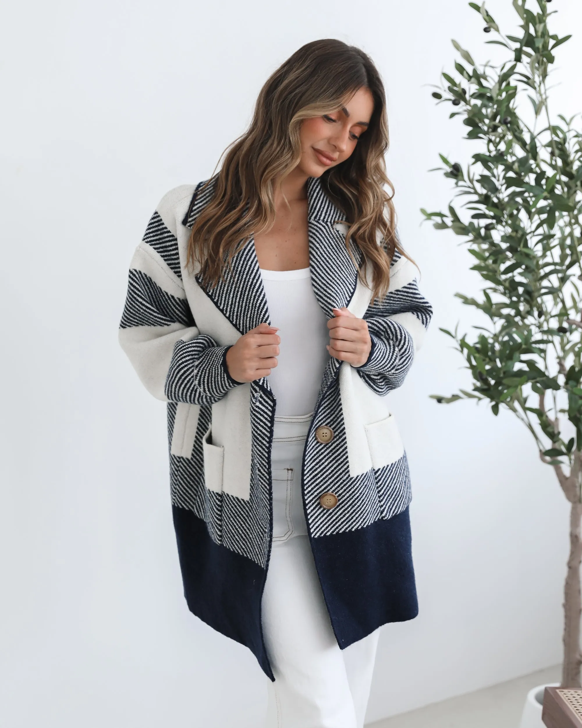 Willimina Coatigan - Navy Multi sold by Esther & Co