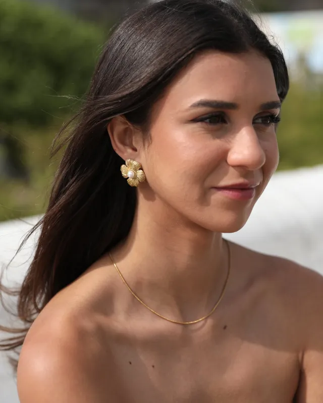 Eulalia Earrings - Gold Pearl sold by Esther & Co
