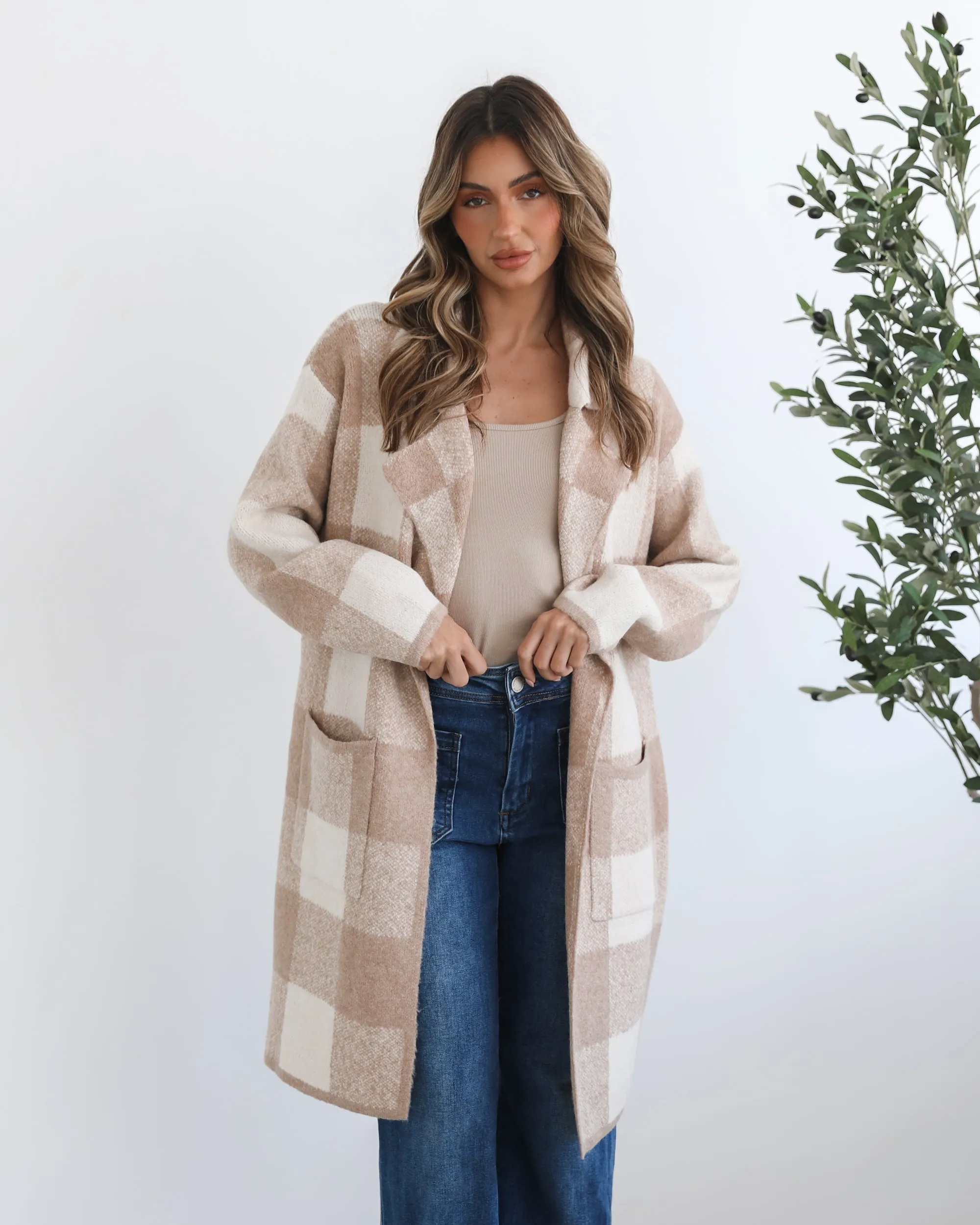 Keyasha Coatigan - Beige Check sold by Esther & Co