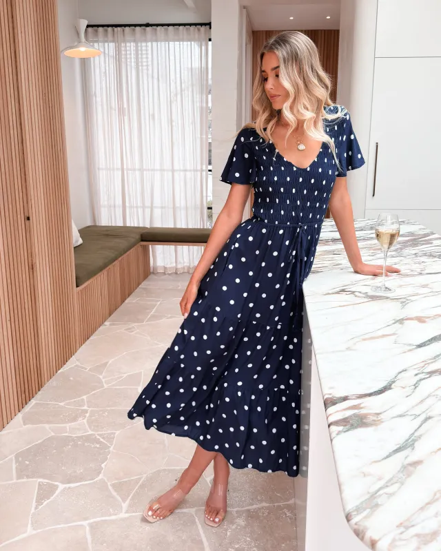 Pauletta Dress - Navy Spot sold by Esther & Co