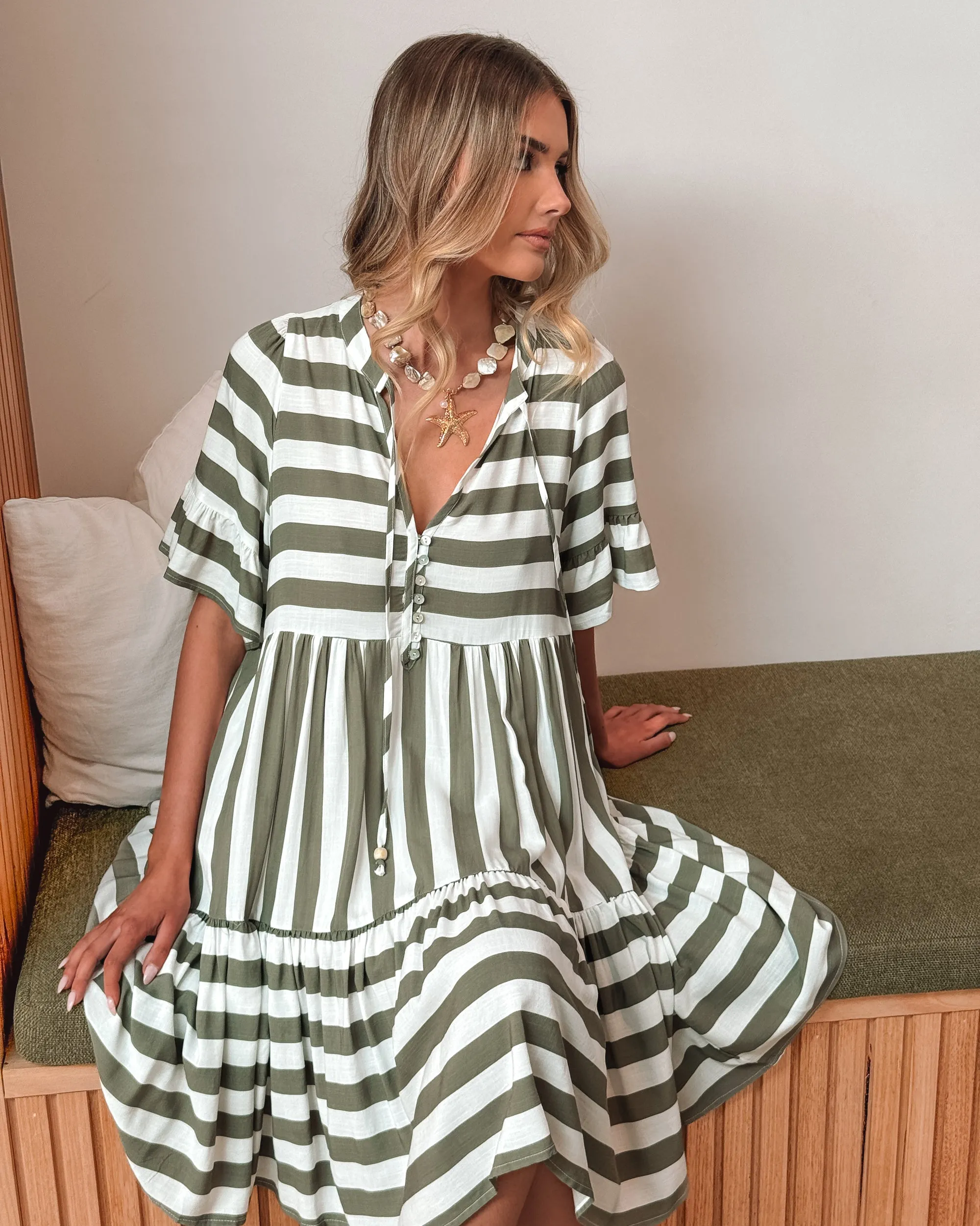 Serah Dress - Khaki Stripe sold by Esther & Co product image thumbnail 5