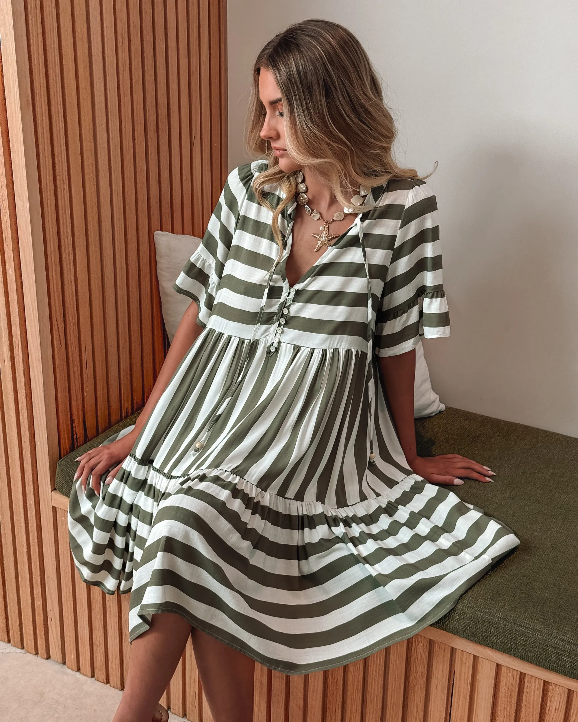 Serah Dress - Khaki Stripe sold by Esther & Co product image thumbnail 4