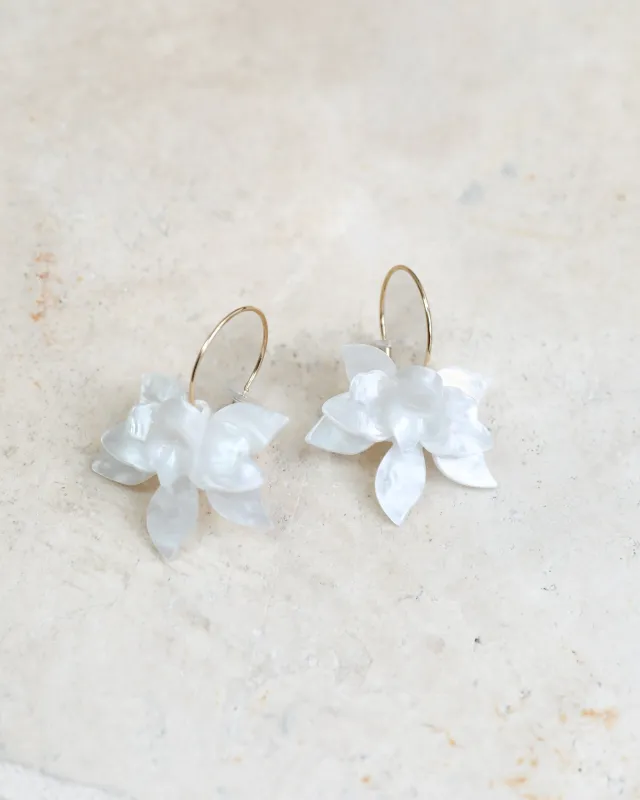 Felisia Flower Earrings - White sold by Esther & Co